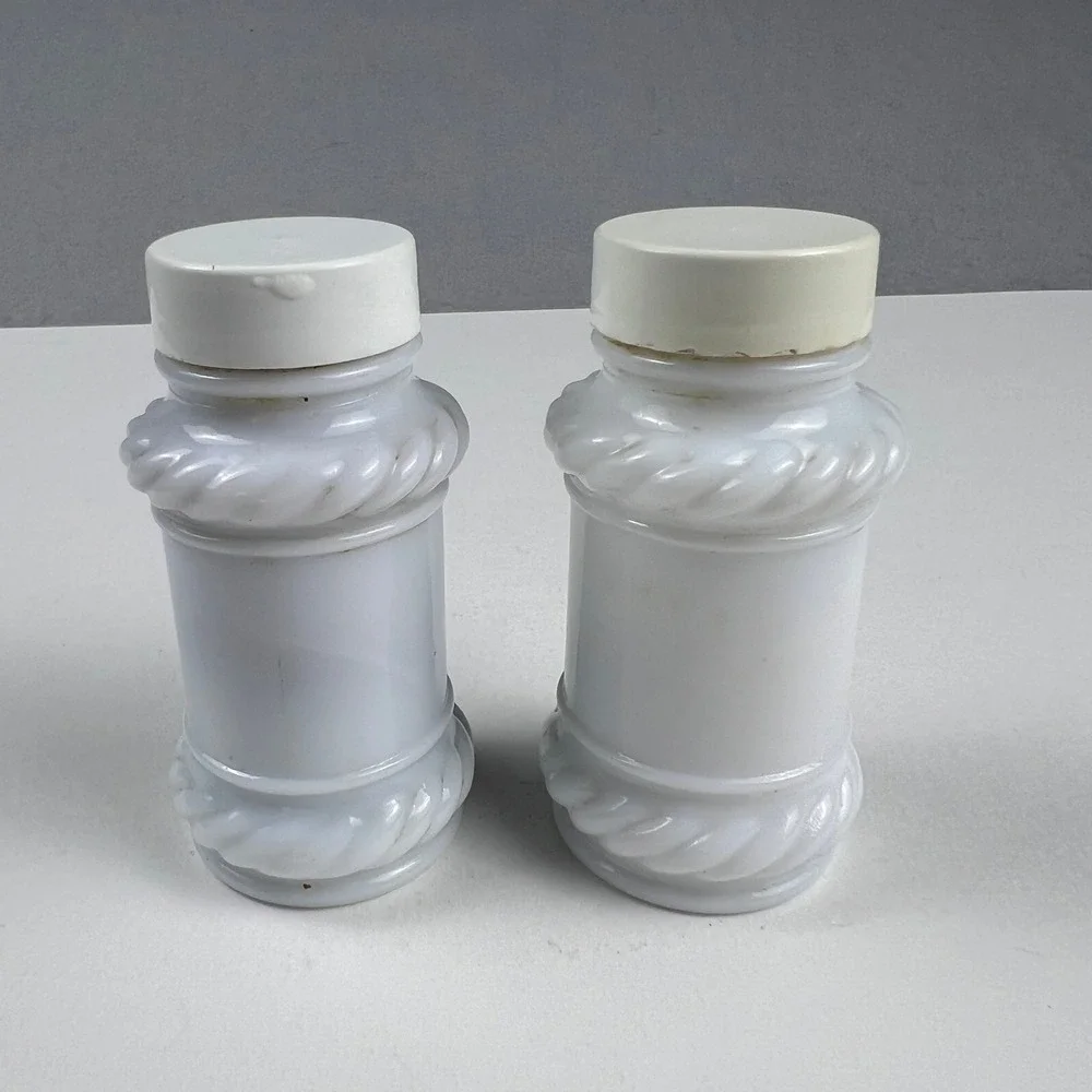Vintage Milk Glass Salt and Pepper Shakers Set White Rope Twist Farmhouse Decor
